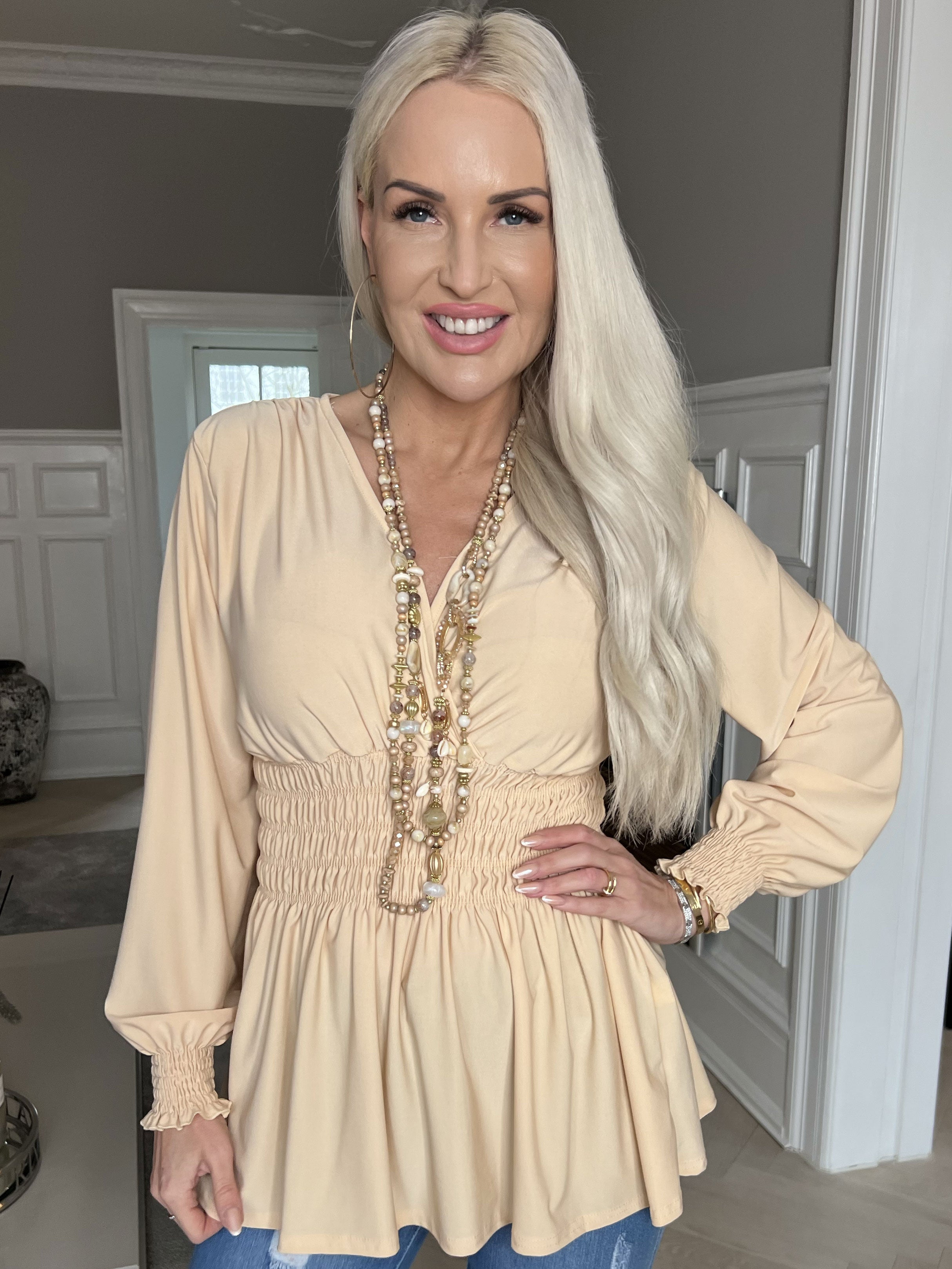 Pams Plain Shirt L/S - Bluse i elastisk stof med lange ærmer